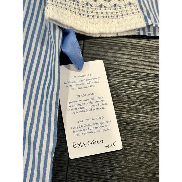 NEW NWT Mi Golondrina Hand Made Tunic Top Blue White size Small - Picture 2 of 9